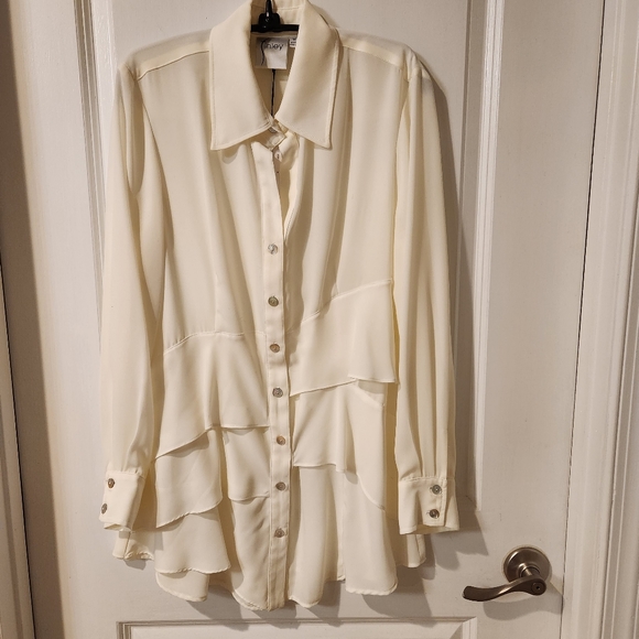 Finley new luxury ivory blouse button down shirt, Medium - Picture 1 of 10